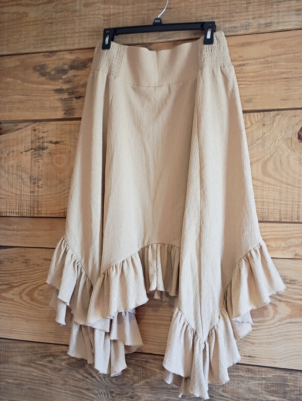 Cato Beige Asymmetrical Ruffle Hem Skirt Minimalist Fall Layering Boho